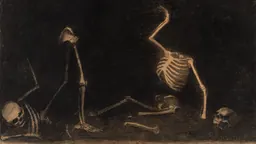 Squelettes sur fond noir, dans The Battle of the Bones d’Odilon Redon