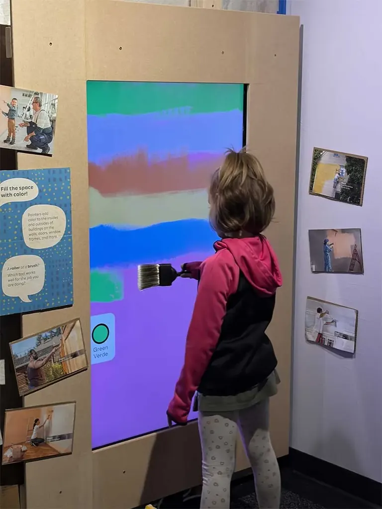 Children building at the Dream it! Build it! exhibit at Boston Children's Museum