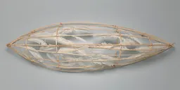 Truman Lowe's Feather Canoe, made from peeled willow saplings, feathers and copper wire