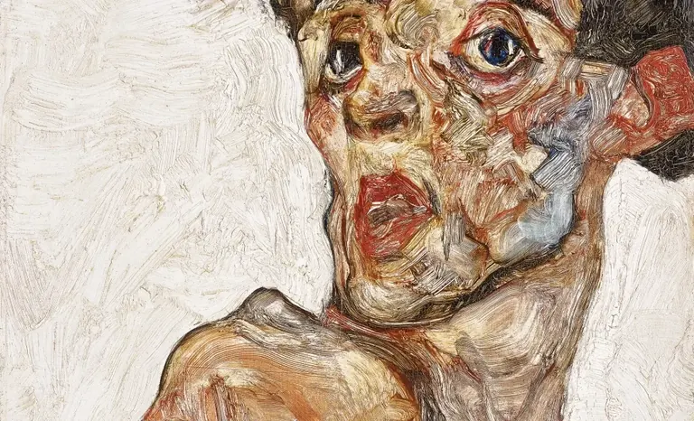 إيغون شيليه، Self-Portrait with Raised Bare Shoulder، 1912 (تفصيل)
