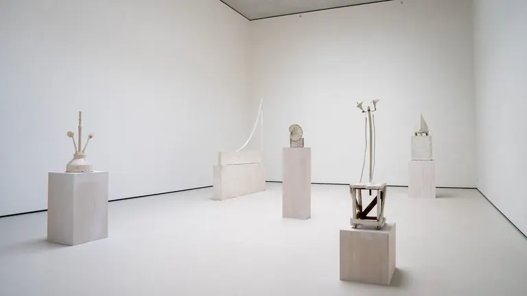 White-painted sculptures by Cy Twombly in Room 11 of the Pavilions at Glenstone