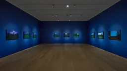 Installation view of David Hockney: The Moon Room at Pace Gallery, New York
