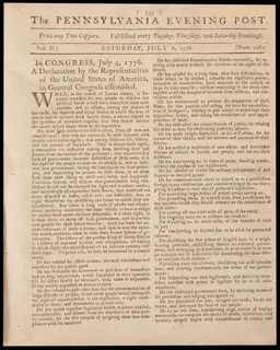The Pennsylvania Evening Post du 6 juillet 1776, premier journal à publier la Déclaration d’indépendance