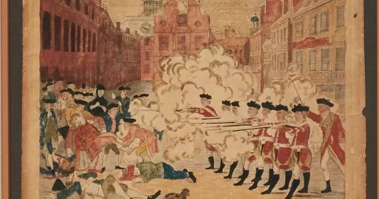 Detail of Paul Revere's 1770 engraving 'The Bloody Massacre Perpetrated in King Street, Boston', shown in the exhibit