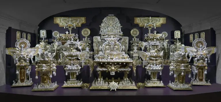 James Hampton, The Throne of the Third Heaven of the Nations' Millennium General Assembly, ca. 1950–1964, gold and silver foil over furniture