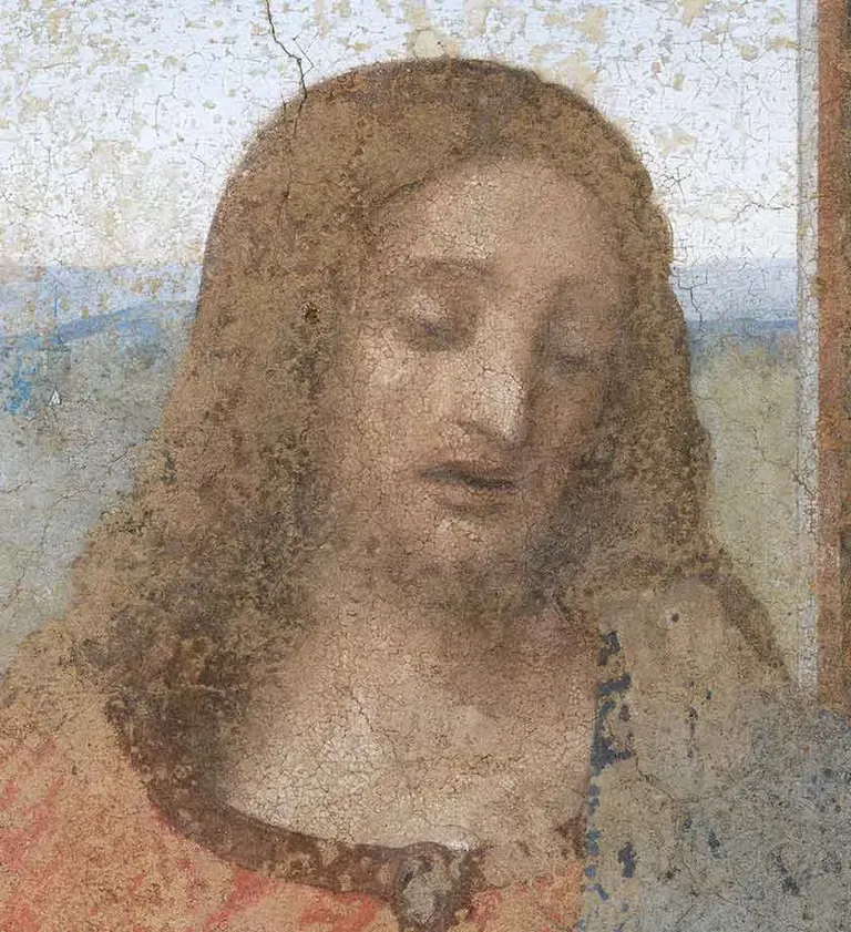 Detalle de Cristo en La última cena de Leonardo da Vinci