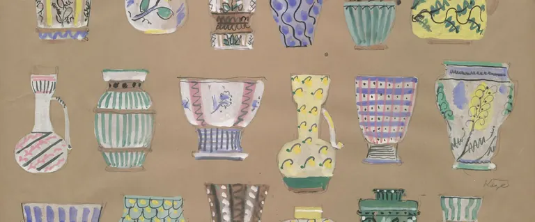 Esquisse de Wilhelm Kåge représentant des décors et des maquettes