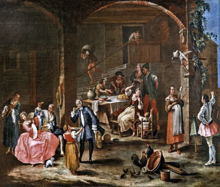 乡间野餐，Pietro Longhi 工作室作品，展于 Palazzo Mocenigo