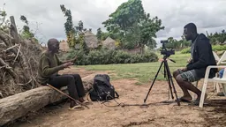 Nlabephee Kefas Othaniel and Pa Kanawa Musa during a language recording session in Kwangkah, Nigeria