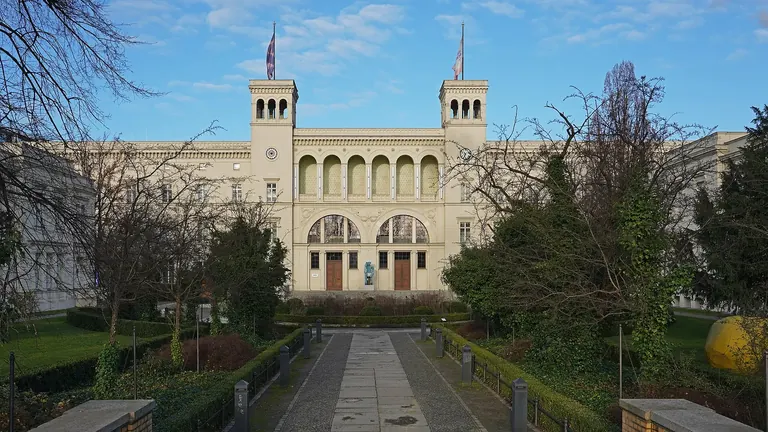 The neoclassical facade of the former Hamburger Bahnhof railway terminus on Invalidenstraße, Berlin