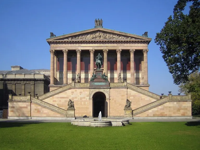 The temple-fronted facade of the Alte Nationalgalerie on Museum Island, Berlin
