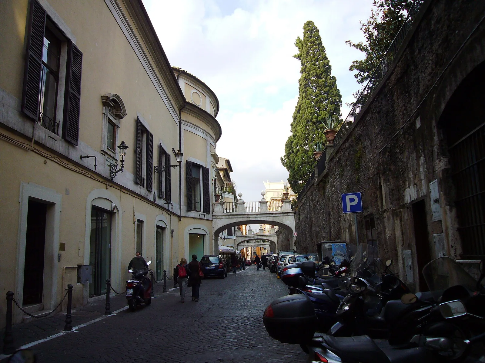 Palazzo Colonna seen from Via della Pilotta, Rome, with the arched bridges linking the palace to its gardens