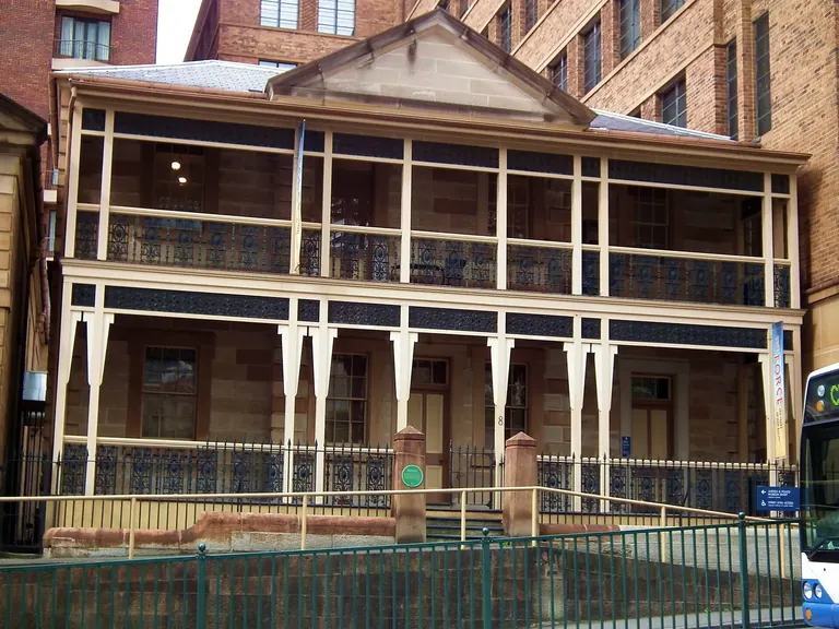 Sandstone exterior of the Justice & Police Museum, the former Water Police Courts, on Phillip Street, Sydney