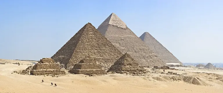 Panoramic view of the three main pyramids at Giza