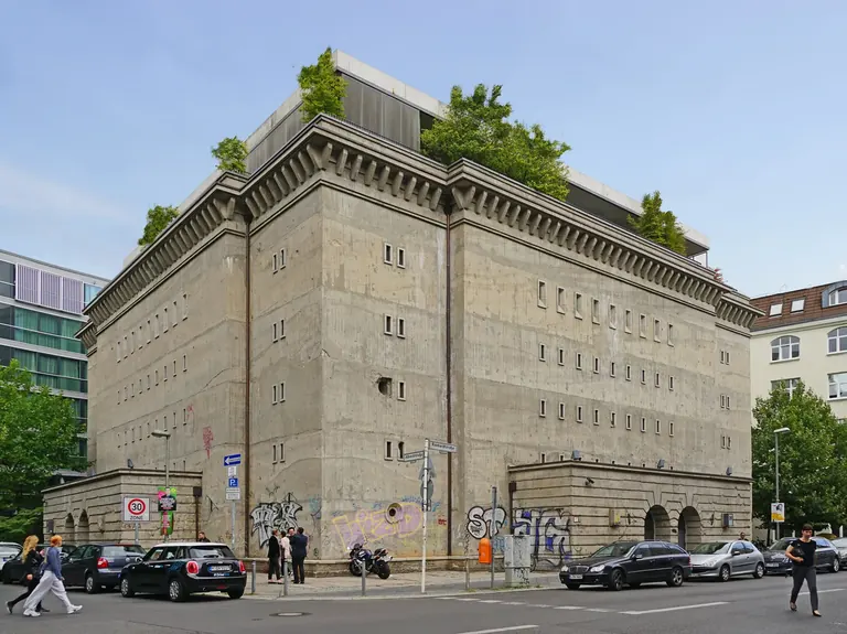 Exterior of the concrete Reichsbahn bunker on Reinhardtstraße that houses the Boros Collection