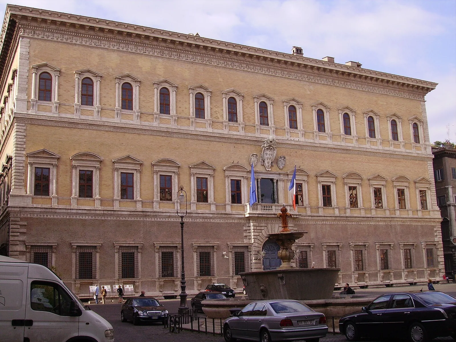 Exterior of Palazzo Farnese with the fountains of Piazza Farnese, Rome