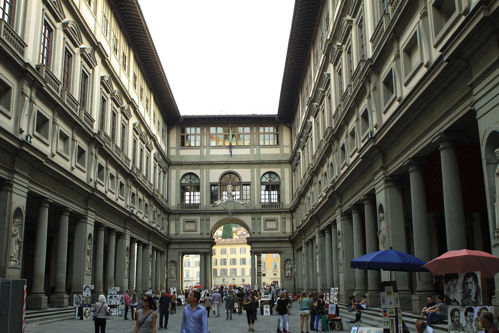 The Uffizi Gallery courtyard (Piazzale degli Uffizi) in Florence, Italy