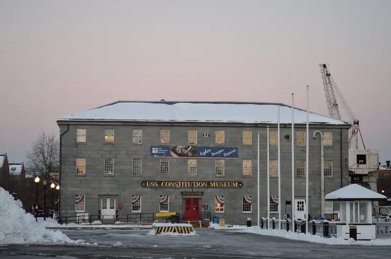 The granite USS Constitution Museum building in the Charlestown Navy Yard, Boston