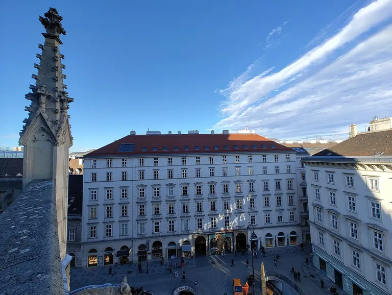 مبنى Zwettlerhof في Stephansplatz، مقر Dom Museum Wien، كما يُرى من كاتدرائية القديس إسطفان