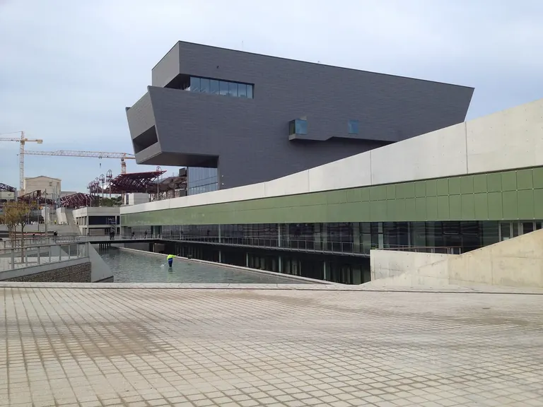 Exterior of the Disseny Hub Barcelona building on Plaça de les Glòries