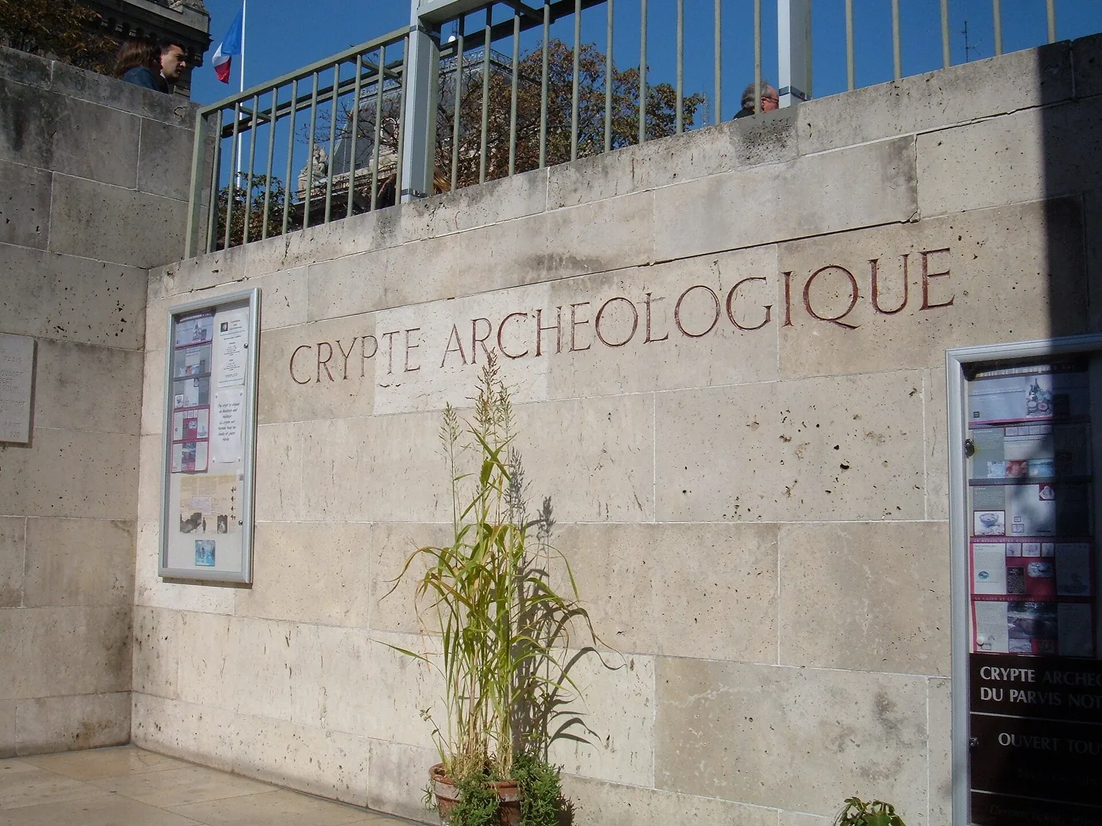 Entrance to the Crypte archéologique de l'île de la Cité on the Notre-Dame forecourt, Paris