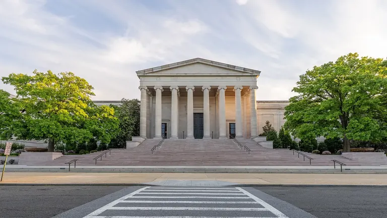 The neoclassical West Building of the National Gallery of Art on the National Mall, Washington, DC