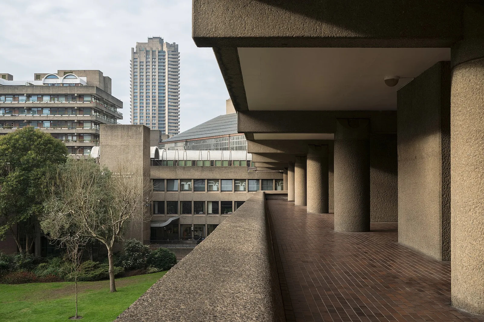 The Barbican Centre's brutalist facade and iconic balconies