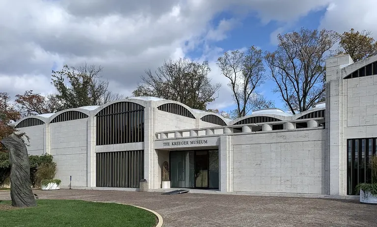 Exterior of The Kreeger Museum, Philip Johnson's travertine building on Foxhall Road NW, Washington, DC