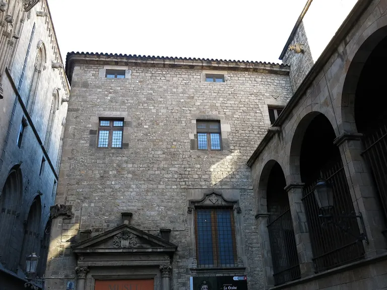 The Museu Frederic Marès building, part of the former Palau Reial Major, on Plaça de Sant Iu in Barcelona's Gothic Quarter