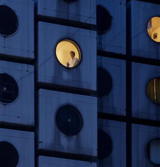 Capsule A1305 from the Nakagin Capsule Tower on view at MoMA