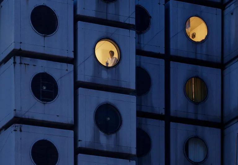 Capsule A1305 from the Nakagin Capsule Tower on view at MoMA