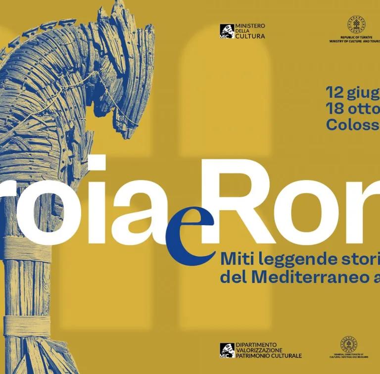 Promotional image for Troia and Roma exhibition at the Colosseum, 2026