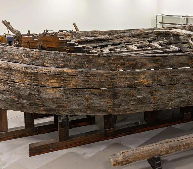 The 1776 gunboat Philadelphia undergoing conservation at the National Museum of American History