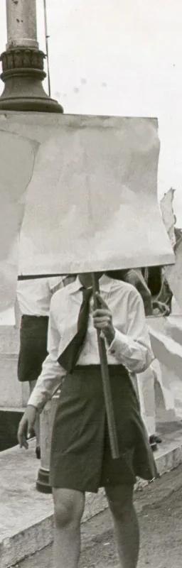 Kiri Dalena, archival photograph of young women with erased protest placards