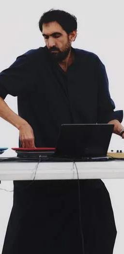 Tarek Atoui at a presentation, ahead of his Turbine Hall commission