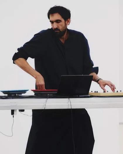Tarek Atoui at a presentation, ahead of his Turbine Hall commission