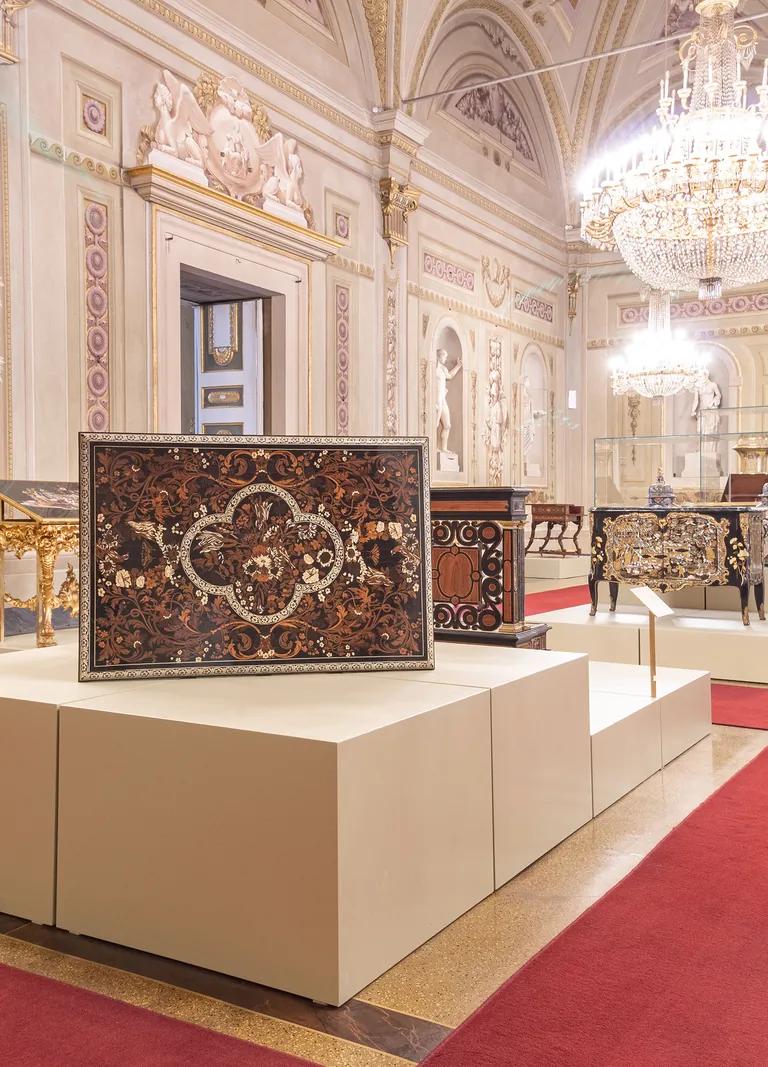 Royal furniture display in the Niche Room of the Palatine Gallery, Palazzo Pitti