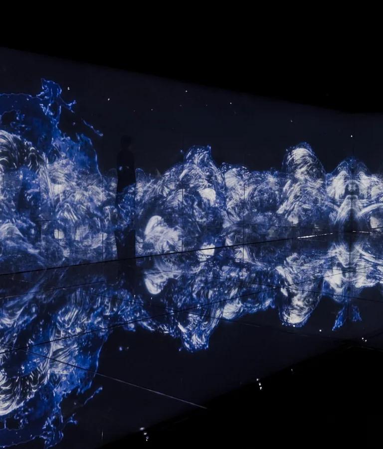 Black Waves: Frozen Transparency installation at teamLab Borderless
