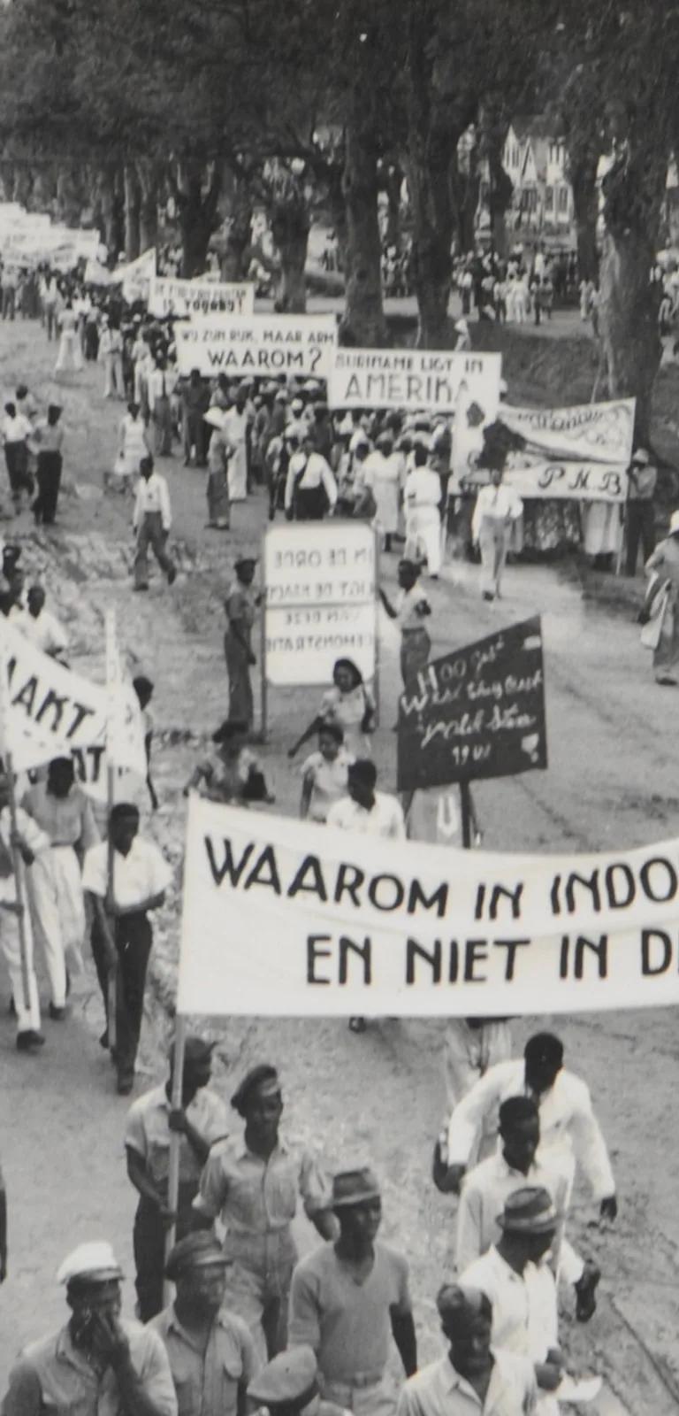 Anti-colonial protest in Suriname, photographed for the former Dutch colonies exhibition