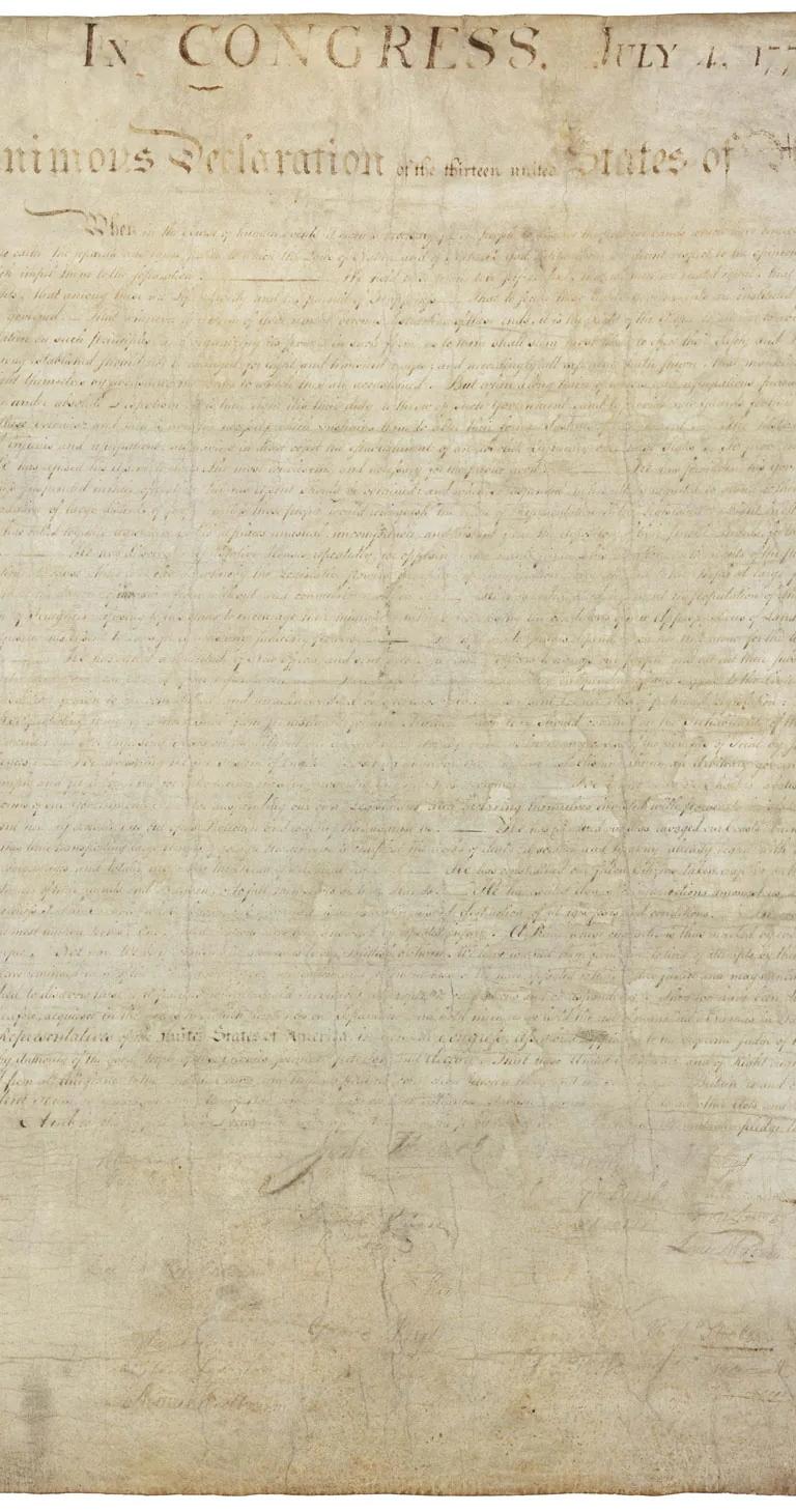 The engrossed original Declaration of Independence parchment