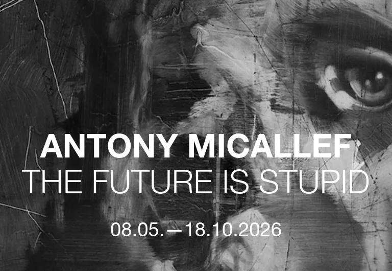 Promotional artwork for Antony Micallef's exhibition The Future Is Stupid at MUCA