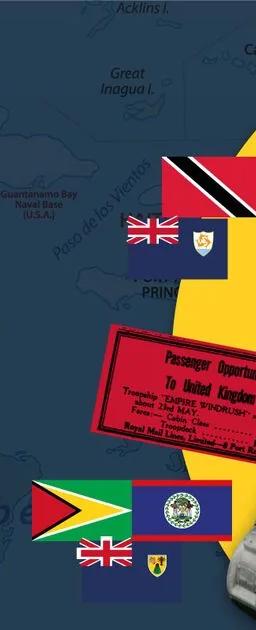 Montage of Caribbean maps, flags and people