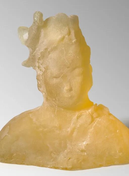Leiko Ikemura, Yellow Figure with Hummingbird, glass sculpture