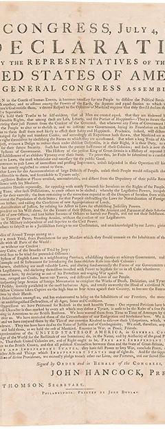 Dunlap broadside of the Declaration of Independence at the Morgan Library