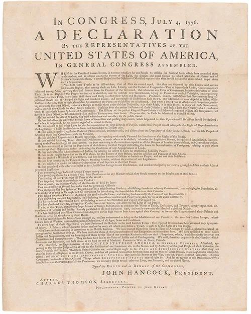Dunlap broadside of the Declaration of Independence at the Morgan Library