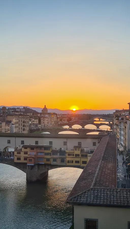 Ponte Vecchio bridge over the Arno at night, along the route of the Vasari Corridor in Florence