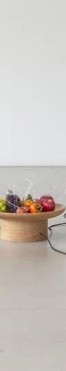 Yuko Mohri kinetic sculpture installation incorporating fruit, speakers and cables