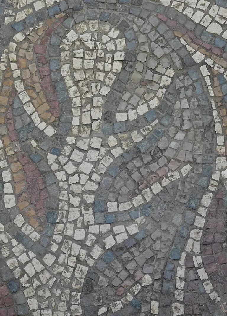Detail of a Roman mosaic floor from a 3rd-century villa, on display in the permanent collection
