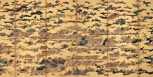 Scenes In and Around the Capital (left screen) by Kano Eitoku, National Treasure, Yonezawa City Uesugi Museum