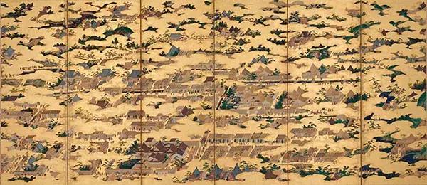 Scenes In and Around the Capital (left screen) by Kano Eitoku, National Treasure, Yonezawa City Uesugi Museum